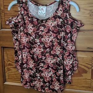 Girls Shoulderless Floral Shirt, Size Medium